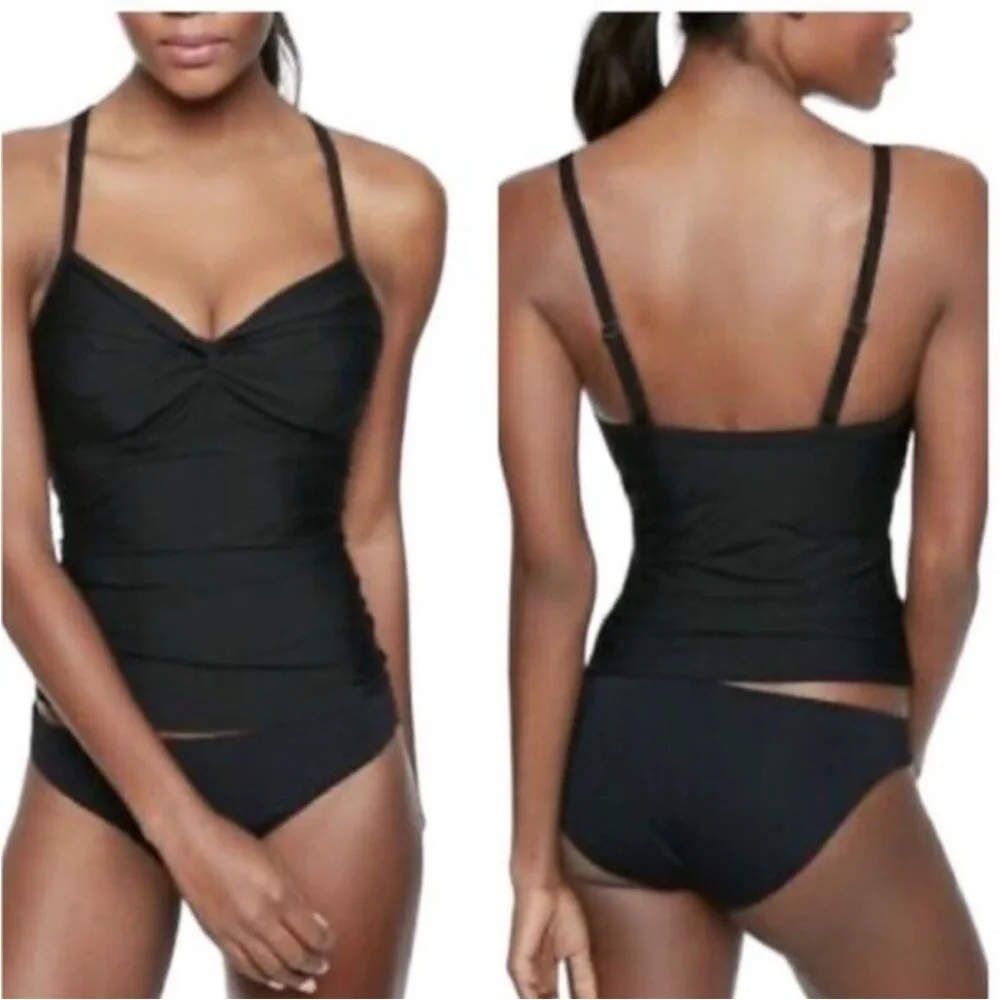 Athleta Womens Twist Up Tankini Swim Tank UPF 50+ Black 32 D/DD New